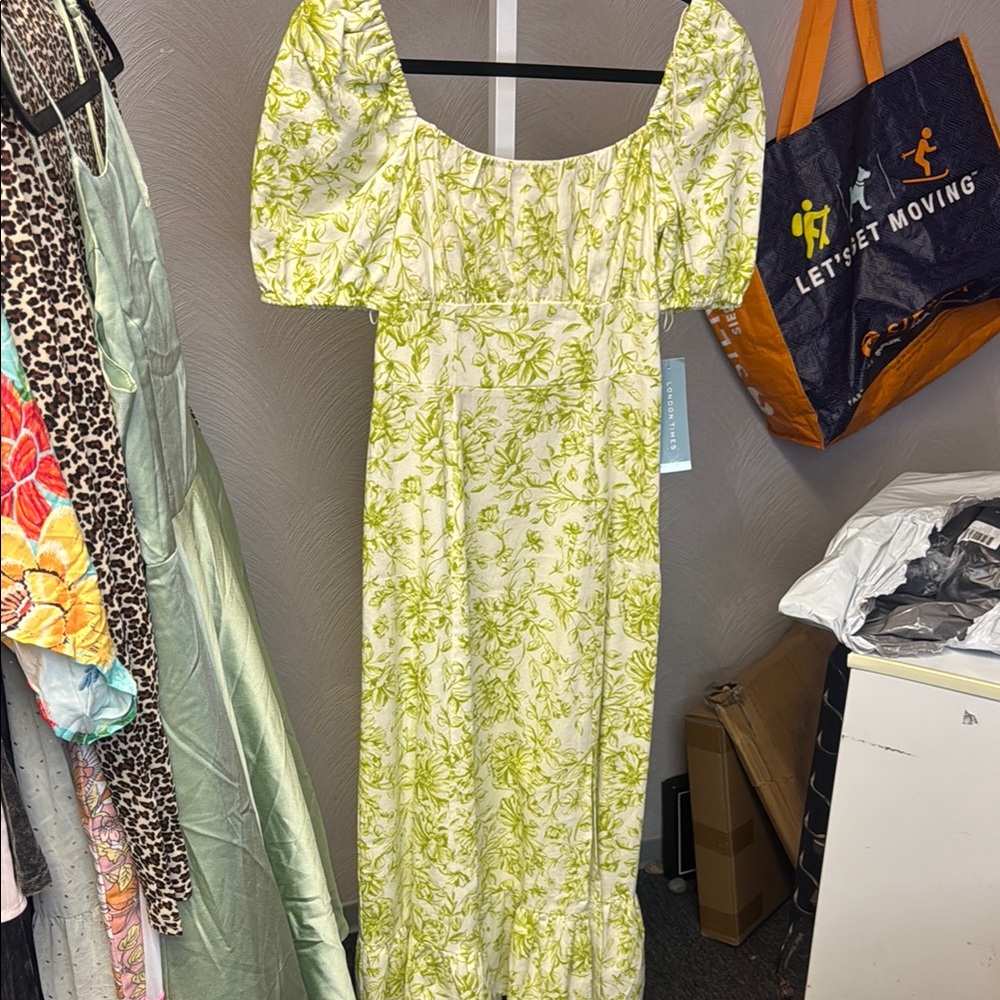 Floral Green Puff Sleeve Dress